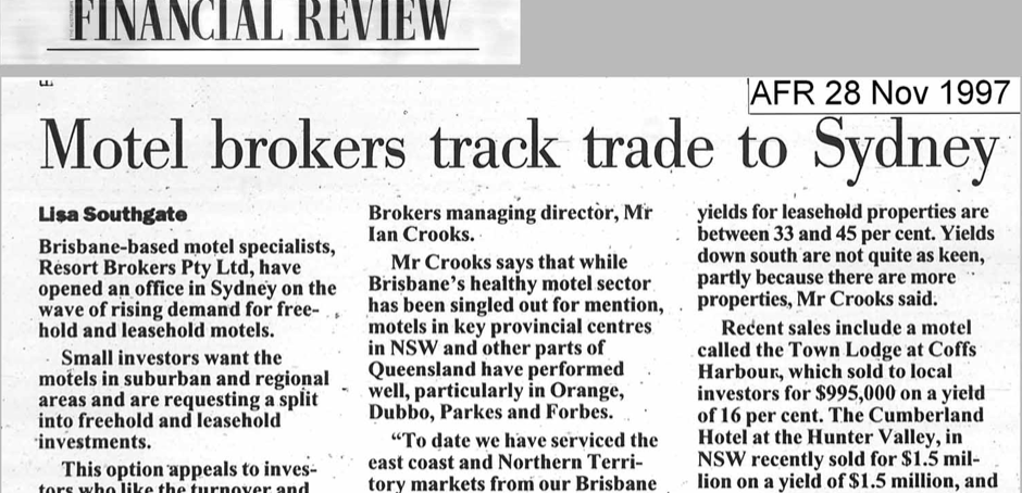 Brisbane motel brokers track trade Sydney